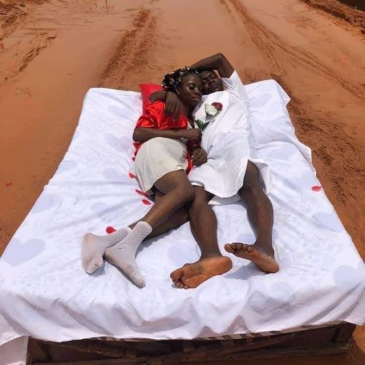 Couple protests bad road by celebrating honeymoon on untarred stretch