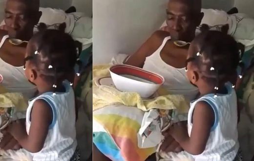 2-year-old girl feeds great-grandfather with unimaginable passion after he suffered a stroke