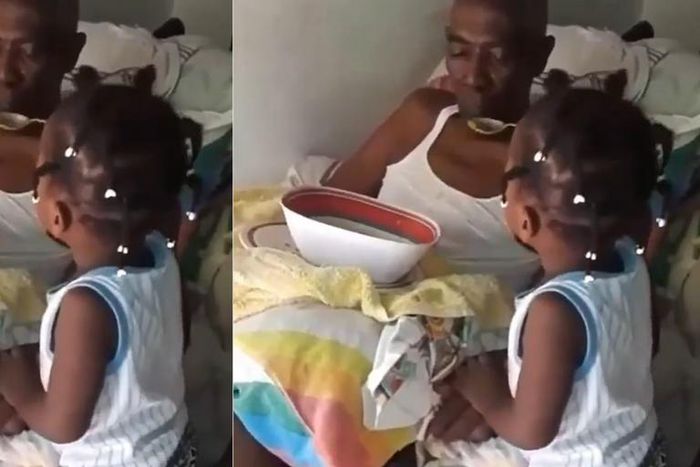 2-year-old girl feeds great-grandfather with unimaginable passion after he suffered a stroke