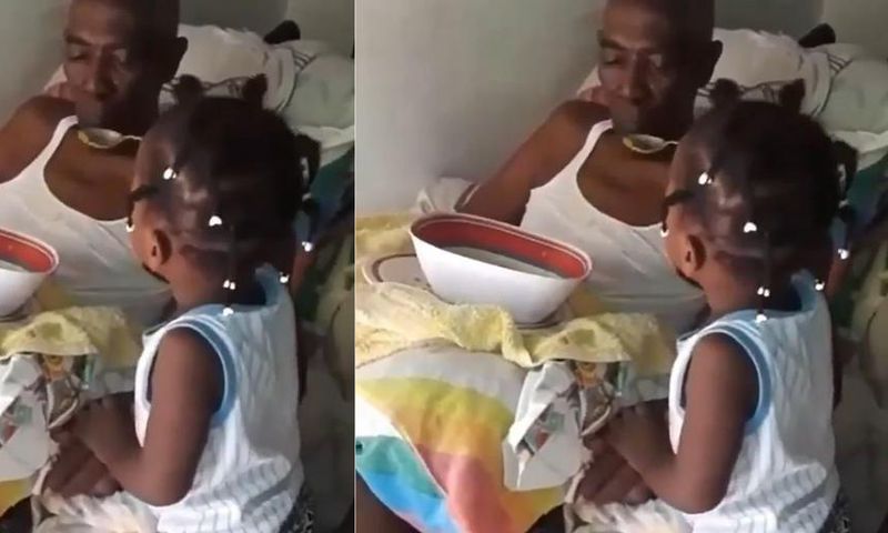 2-year-old girl feeds great-grandfather with unimaginable passion after he suffered a stroke