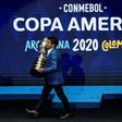 Former Brazil footballer Juninho Paulista presented the Copa America trophy at the draw ceremony in December 2019