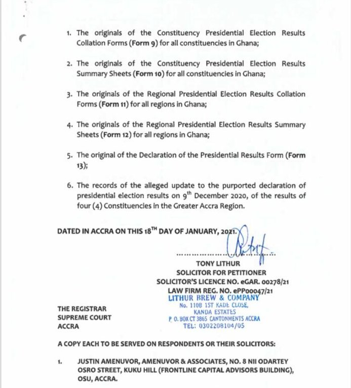 Mahama files request to inspect pink sheets