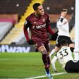 Leeds winger Raphinha celebrates scoring against Fulham