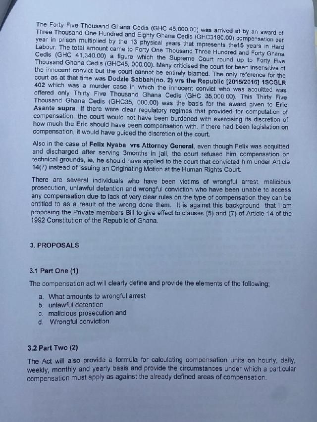Private member’s bill on compensation