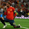 Bowing out: Sergio Ramos celebrated after converting a penalty against Sweden in Euro 2020 qualifying at  the Santiago Bernabeu in Madrid