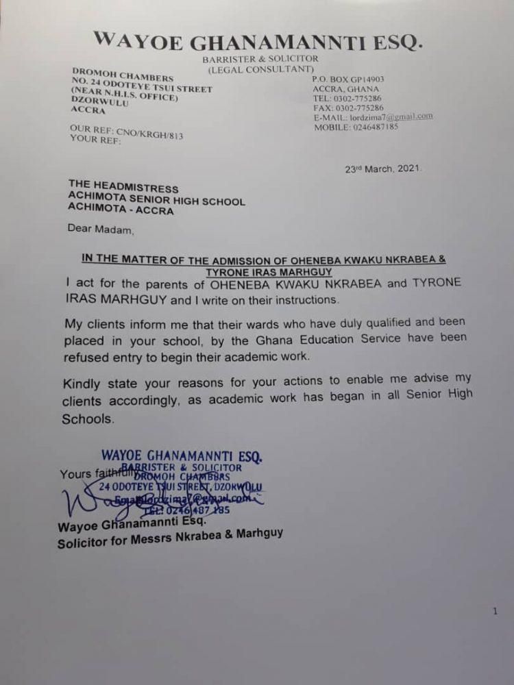 Wayoe Ghanamannti's letter