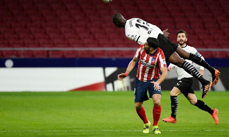 Racially abused: Valencia's French star Mouctar Diakhaby pictured playing against Atletico Madrid in January