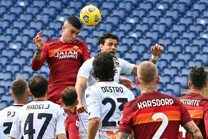 Roma defender Gianluca Mancini rose highest and nodded his fourth league goal this season against Genoa.