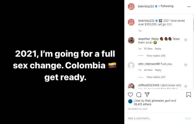 Screenshot of Bob Risky's post