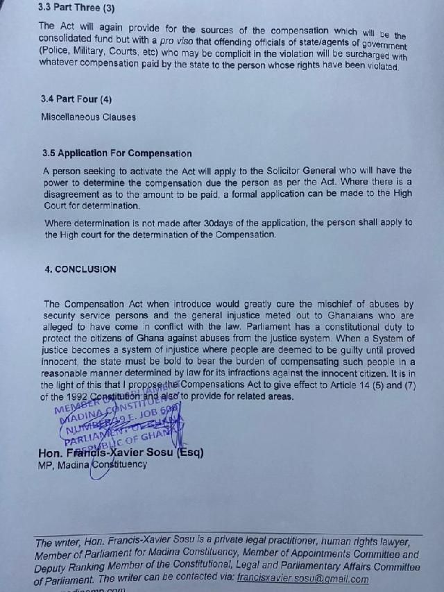 Private member’s bill on compensation