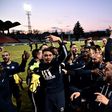 Fourth tier Rumilly-Vallieres players celebrate after making the French Cup semi-finals