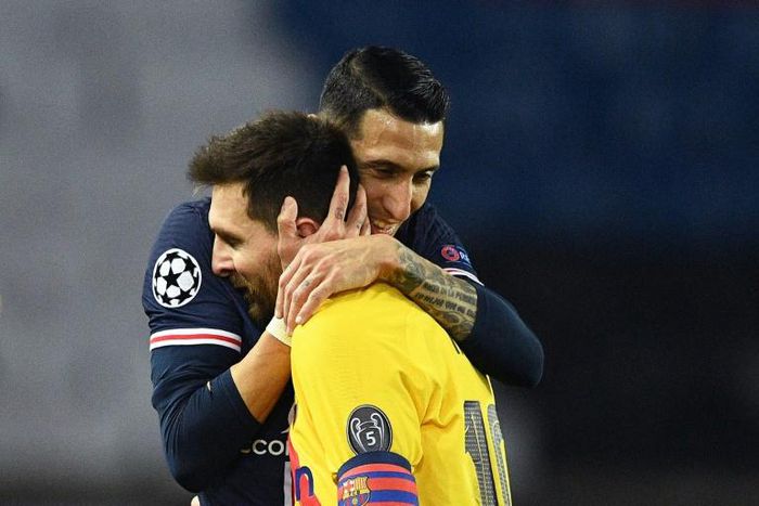 Argentinian midfielder Angel Di Maria consoles Lionel Messi after Paris Saint-Germain knocked Barcelona out of the Champions League on Wednesday.