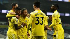 Fulham players celebrate their equaliser against Tottenham