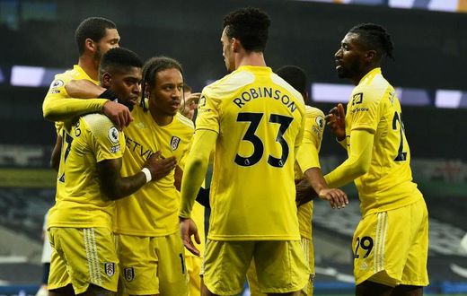 Fulham players celebrate their equaliser against Tottenham