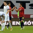 Ferran Torres (R) celebrates after completing his hat-trick in Spain's stunning 6-0 win over Germany