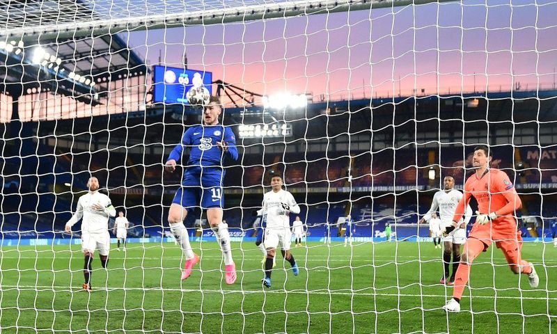 Timo Werner heads in the opening goal for Chelsea at home to Real Madrid on Wednesday