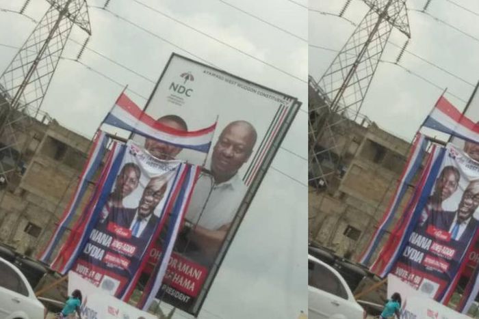 “The impudence, she got nerves” – Dumelo reacts as NDC billboard  is covered with that of NPP