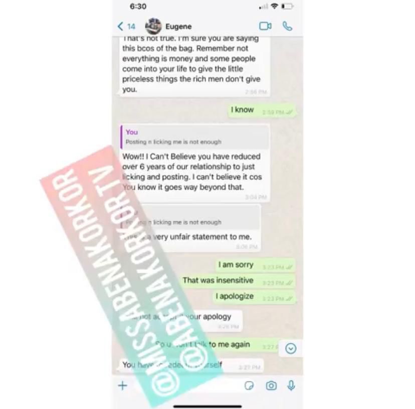 Abena Korkor exposes Eugene Safo begging to lick her