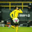 Dortmund winger Jadon Sancho celebrates scoring in Sunday's 2-0 win over Wolfsburg