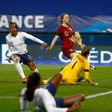 That seals it: France forward Marie-Antoinette Katoto reacts after scoring the third goal