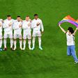 One fan invaded the pitch to brandish a rainbow flag