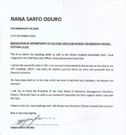 Oduro Sarfo's resignation