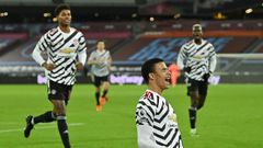 Mason Greenwood (centre)celebrates his first Premier League goal of the season