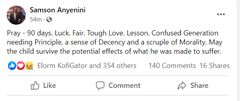 Samson Anyenini's Facebook post