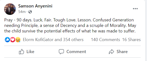 Samson Anyenini's Facebook post
