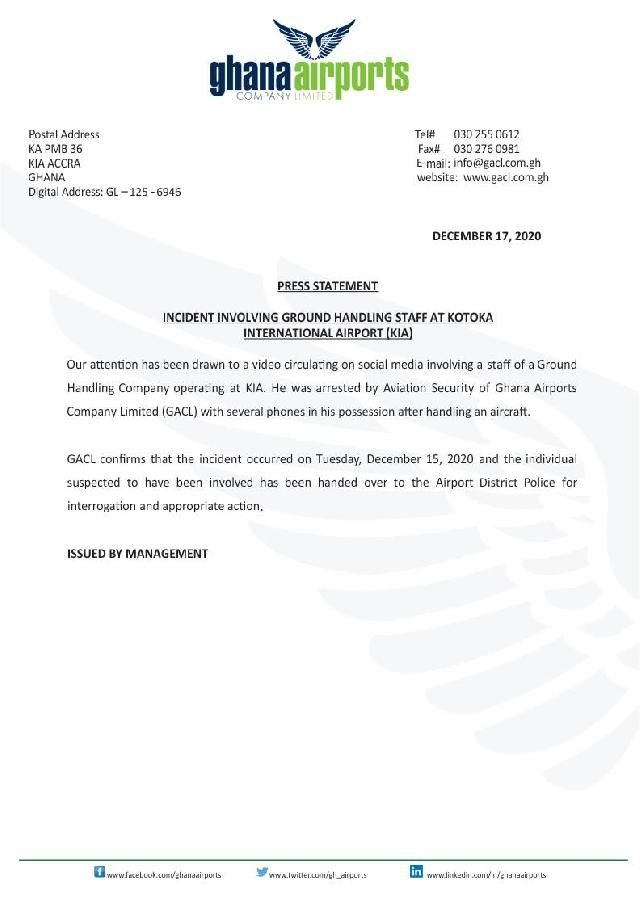 Ghana Airports Company Limited statement