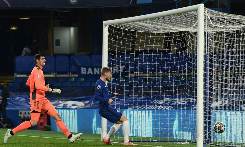 Chelsea striker Timo Werner scores against Real Madrid