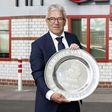 KNVB general director Eric Gudde poses with the Dutch Eredivisie trophy