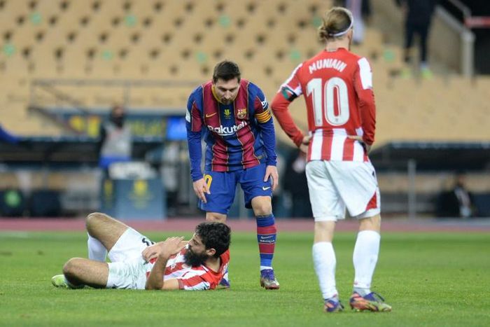 Lionel Messi was sent off after taking a swipe at Asier Villalibre as Barcelona lost the Spanish Super Cup final to Athletic Bilbao