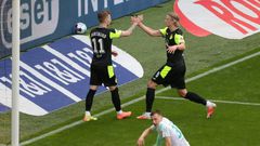 Haaland (R) celebrates with Dortmund captain Reus after scoring in Sunday's 4-1 home win against Werder Bremen
