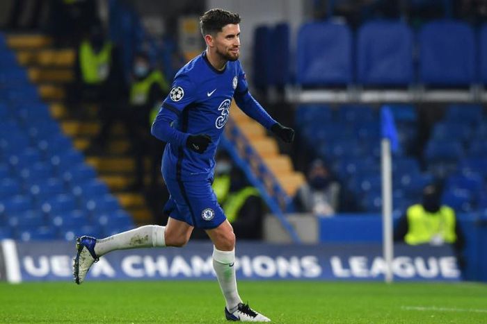 Chelsea midfielder Jorginho celebrates scoring against Krasnodar