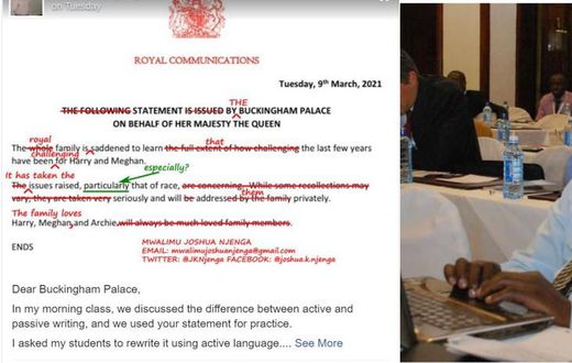 Kenyan teacher finds errors in Buckingham Palace’s statement on Harry & Meghan