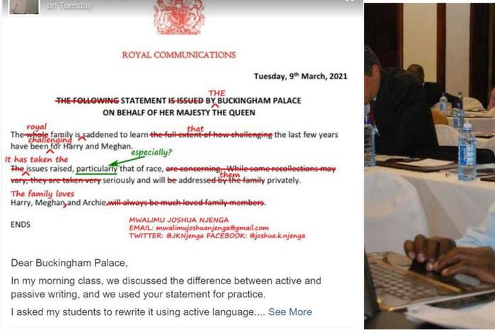 Kenyan teacher finds errors in Buckingham Palace’s statement on Harry & Meghan