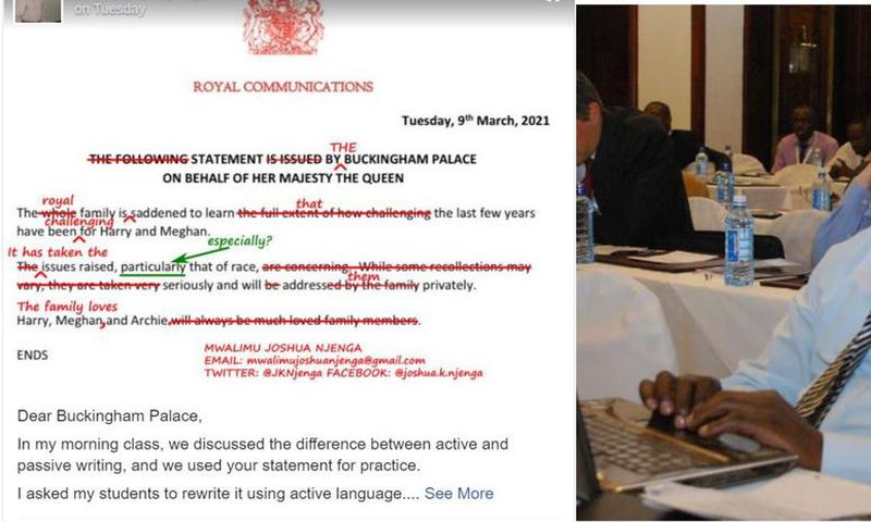 Kenyan teacher finds errors in Buckingham Palace’s statement on Harry & Meghan