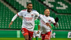 Marcelo (L) scored his first two goals of the season to see Lyon to derby victory at Saint-Etienne