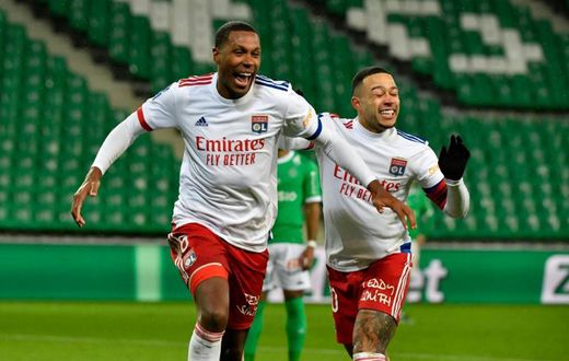Marcelo (L) scored his first two goals of the season to see Lyon to derby victory at Saint-Etienne