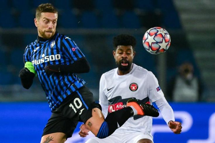 Atalanta skipper Papu Gomez (L) during the Champions League game against Midtjylland in Bergamo.
