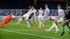 Inter Milan goalkeeper Samir Handanovic's (L) blunder allowed Napoli to get on the scoreboard