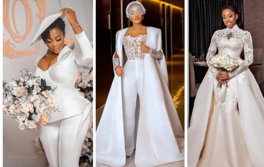Brides in two-pieces wedding gowns