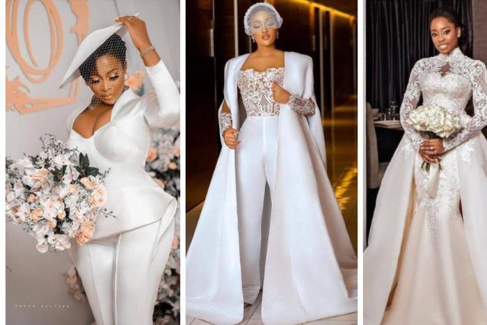 Brides in two-pieces wedding gowns
