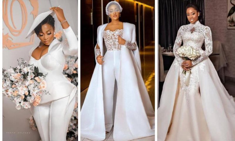 Brides in two-pieces wedding gowns