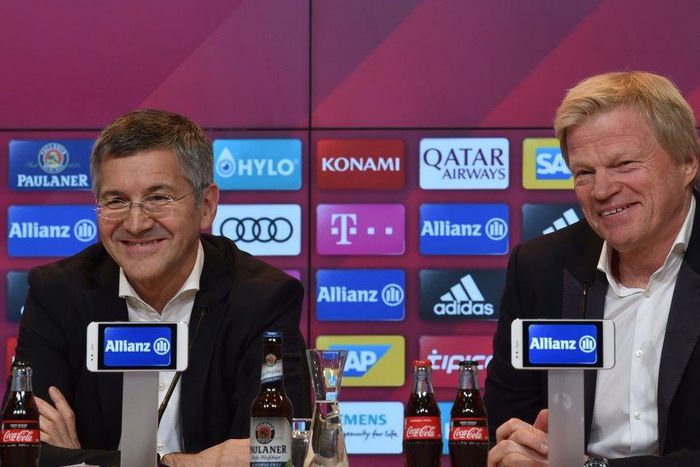 Bayern Munich president Herbert Hainer (L) is backing embattled sports director Hasan Salihamidzic amid tensions with head coach Hansi Flick