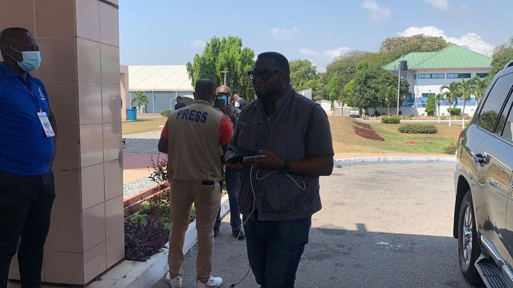 Elvis Afriyie Ankrah arrives at Accra International Conference Center