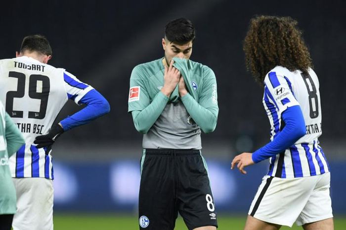 Schalke midfielder Suat Serdar reacts after their latest defeat left his club 30 matches without a win - one game short of the league record