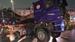 Fully loaded cargo truck skids off  Kwame Nkrumah Interchange flyover
