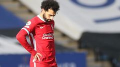 Liverpool's Mohamed Salah reacts during the defeat at Leicester